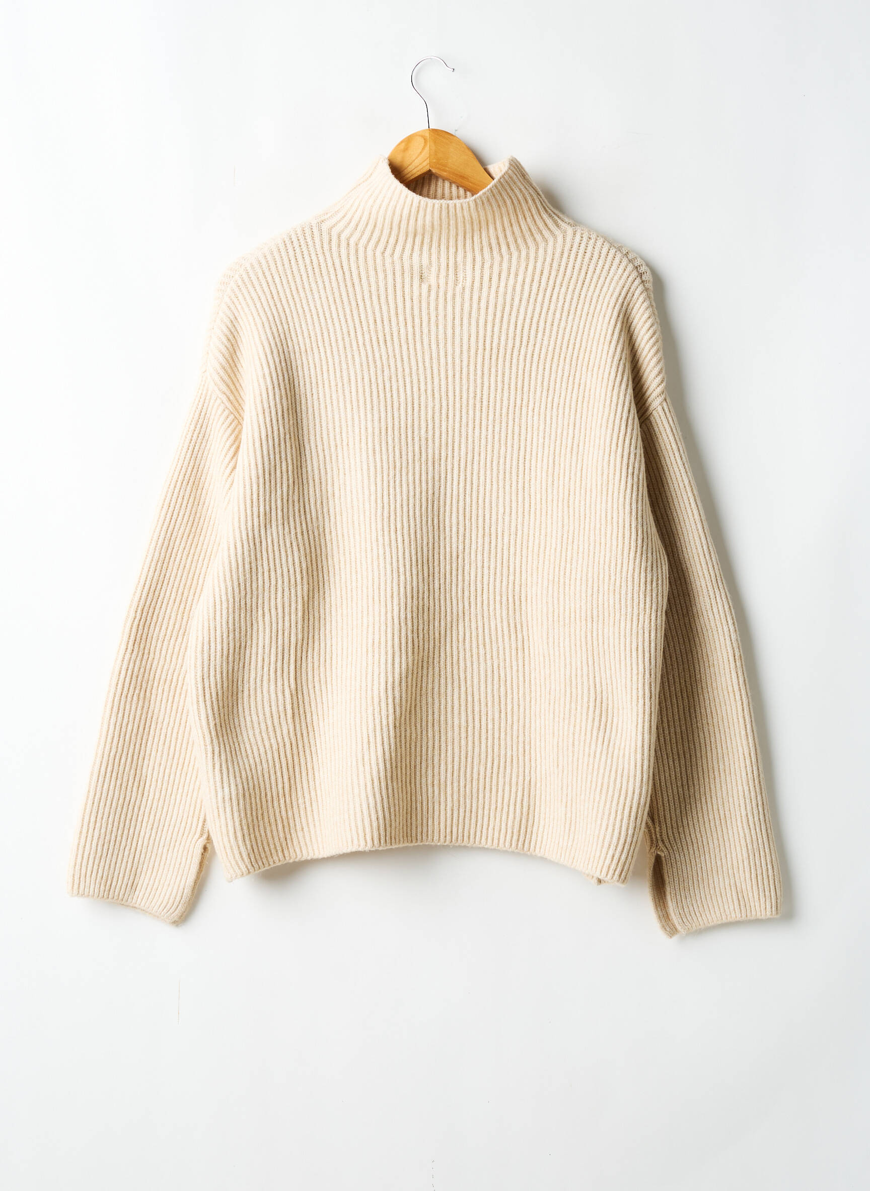 Pull H&M Femme Beige Tricoté - Taille M, Col Rond, Manches Longues, Occasion Très Bon état
