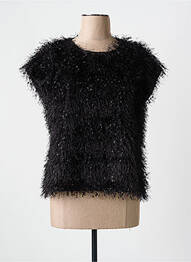 Pull coupe cintrée manches courtes noir SIGNE NATURE femme