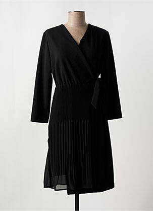 Robe mi-longue tissage crêpe manches longues noir SIGNE NATURE femme