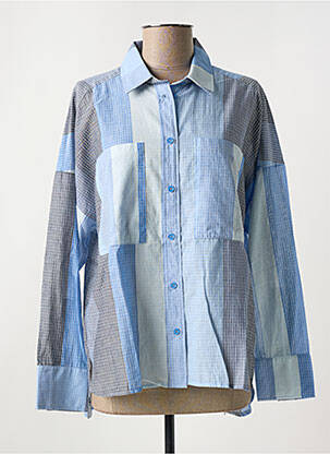 Chemisier tissage crêpe manches longues bleu KANOPE femme