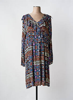 Robe mi-longue coupe fluide manches longues bleu COLINE femme