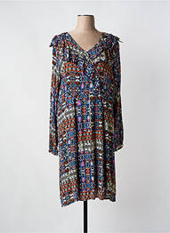 Robe mi-longue coupe fluide manches longues bleu COLINE femme