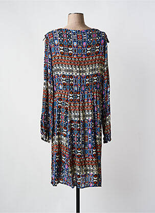 Robe mi-longue coupe fluide manches longues bleu COLINE femme