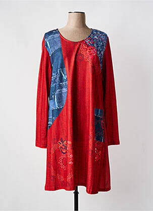 Robe mi-longue imprimé fantaisie manches longues orange COLINE femme