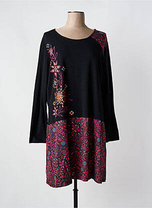 Robe mi-longue imprimé fleurs manches longues noir COLINE femme