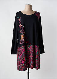 Robe mi-longue imprimé fleurs manches longues noir COLINE femme