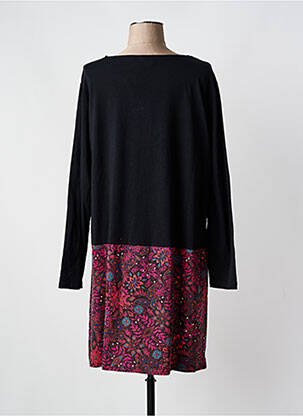 Robe mi-longue imprimé fleurs manches longues noir COLINE femme