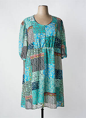 Robe mi-longue imprimé fleurs manches 3/4 vert COLINE femme