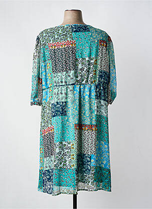 Robe mi-longue imprimé fleurs manches 3/4 vert COLINE femme