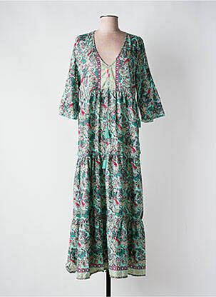 Robe longue imprimé fantaisie manches 3/4 vert COLINE femme