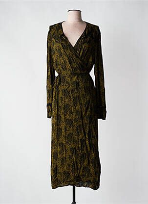 Robe mi-longue imprimé fantaisie manches longues vert COLINE femme