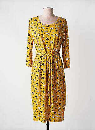 Robe mi-longue imprimé fleurs manches 3/4 jaune FOR HER PARIS femme