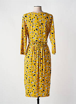 Robe mi-longue imprimé fleurs manches 3/4 jaune FOR HER PARIS femme