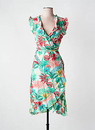 Robe mi-longue imprimé fantaisie manches courtes vert COLINE femme