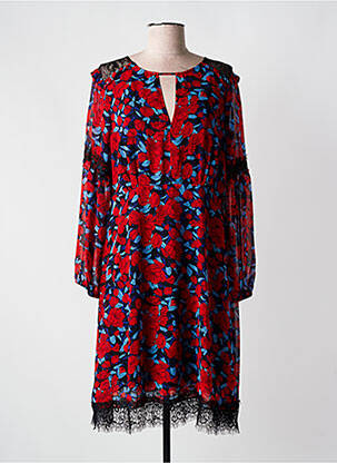 Robe mi-longue imprimé fleurs manches longues rouge JUS D'ORANGE femme