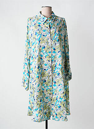 Robe mi-longue imprimé fleurs manches longues bleu LUSA femme