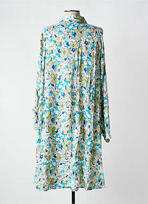 Robe mi-longue imprimé fleurs manches longues bleu LUSA femme