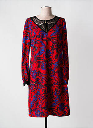 Robe mi-longue imprimé fantaisie manches longues rouge JUS D'ORANGE femme