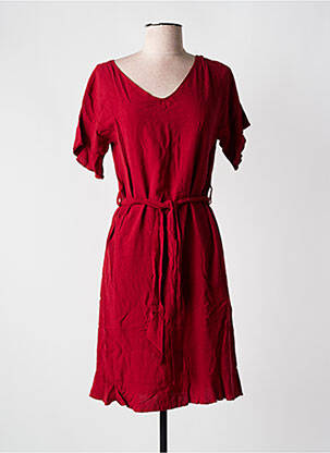 Robe mi-longue tissage crêpe manches courtes rouge COLINE femme