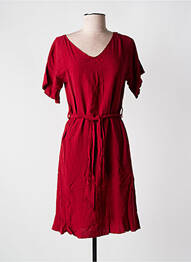 Robe mi-longue tissage crêpe manches courtes rouge COLINE femme