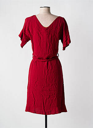 Robe mi-longue tissage crêpe manches courtes rouge COLINE femme