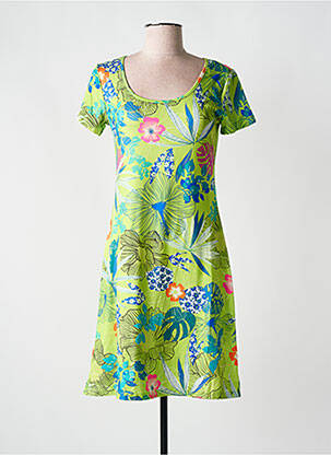 Robe mi-longue imprimé fantaisie manches courtes vert COLINE femme