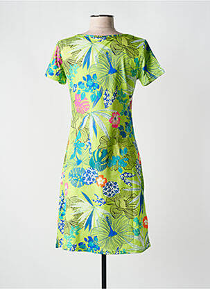 Robe mi-longue imprimé fantaisie manches courtes vert COLINE femme