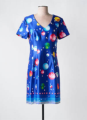 Robe mi-longue imprimé fantaisie manches courtes bleu FOR HER PARIS femme