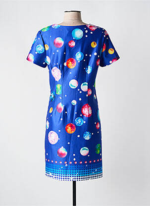 Robe mi-longue imprimé fantaisie manches courtes bleu FOR HER PARIS femme