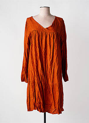 Robe mi-longue manches longues manches longues orange COLINE femme