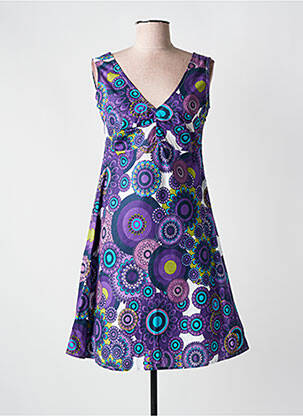Robe mi-longue imprimé fantaisie sans manche violet COLINE femme