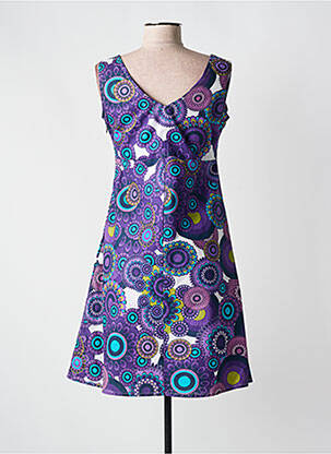 Robe mi-longue imprimé fantaisie sans manche violet COLINE femme