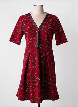 Robe mi-longue imprimé fantaisie manches courtes rouge JOY'S PARIS femme