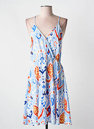 Robe mi-longue imprimé fantaisie fines bretelles bleu AKOZ DE TOI femme