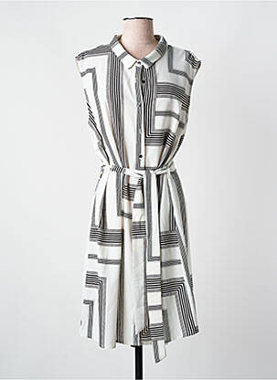 Robe mi-longue imprimé fantaisie manches courtes blanc NOUGAT femme