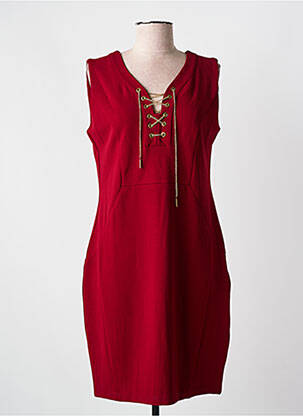 Robe mi-longue tissage crêpe manches courtes rouge JUS D'ORANGE femme