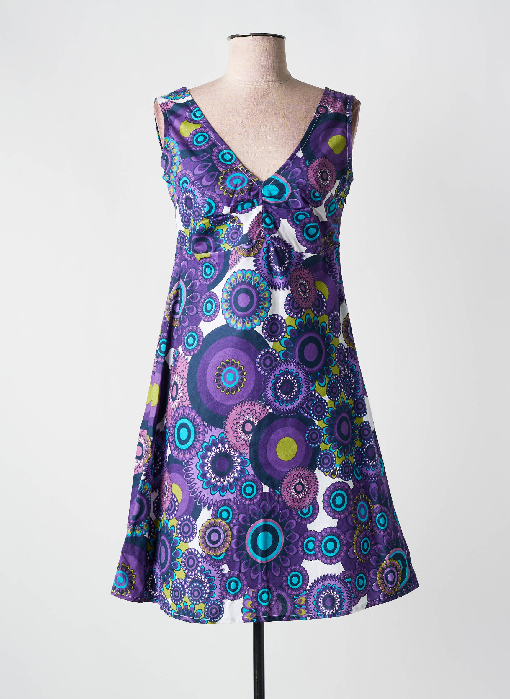 Robe mi-longue imprimé fantaisie sans manche violet COLINE femme