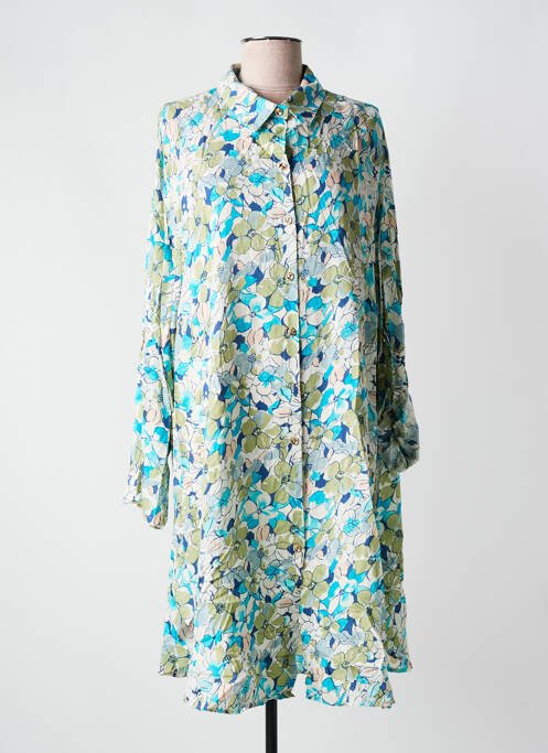 Robe mi-longue imprimé fleurs manches longues bleu LUSA femme