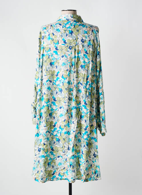 Robe mi-longue imprimé fleurs manches longues bleu LUSA femme