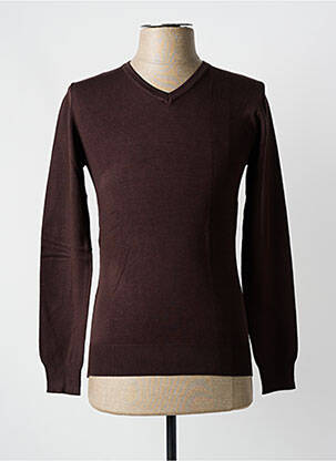 Pull col v manches longues marron Y.TWO KNIT homme