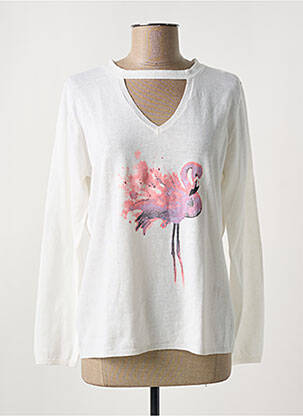 Pull stretch manches longues blanc SO SWEET femme