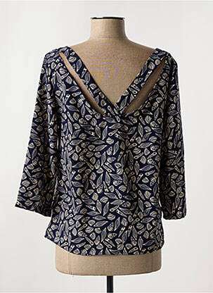 Blouse tissage popeline manches 3/4 bleu CERISE BLUE femme