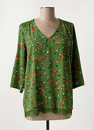 Blouse imprimé fleurs manches 3/4 vert AKOZ DE TOI femme