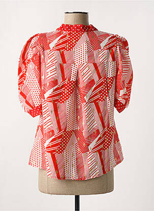 Blouse tissage popeline manches courtes rouge AZAKA femme
