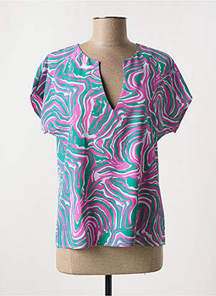 Top tissage crêpe manches courtes vert AKOZ DE TOI femme