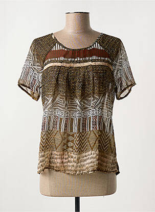 Blouse imprimé fantaisie manches courtes marron COLINE femme