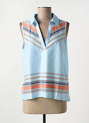 Top stretch sans manche bleu AZAKA femme