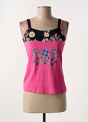 Top col carré fines bretelles rose COLINE femme