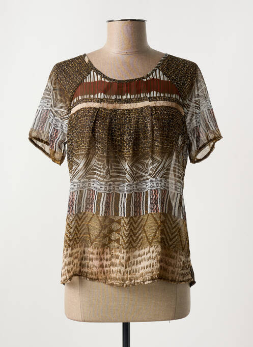 Blouse légère et transparente manches courtes marron COLINE femme