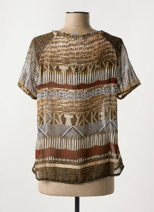 Blouse légère et transparente manches courtes marron COLINE femme